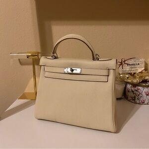 28cm Cream White Top Handle KL Leather Satchel
